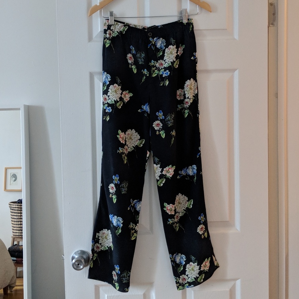 Zara Navy Floral Print Trouser Pants